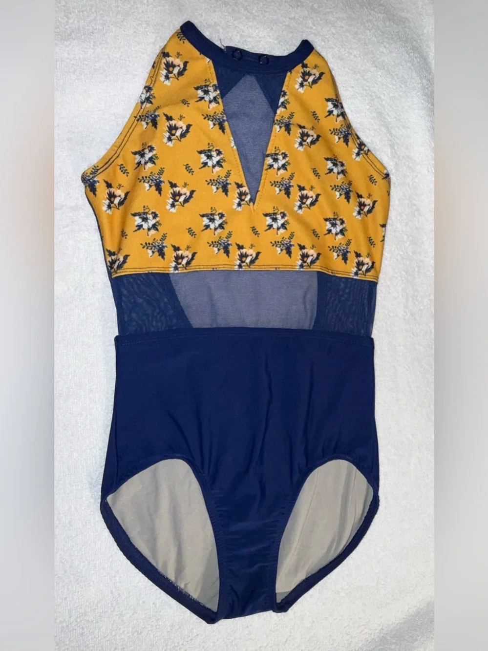 BP Designs Dancewear Blue and Yellow Floral Leotard Size Youth Large